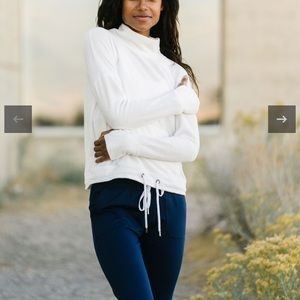 White Pocket Drawstring Mock Sweatshirt